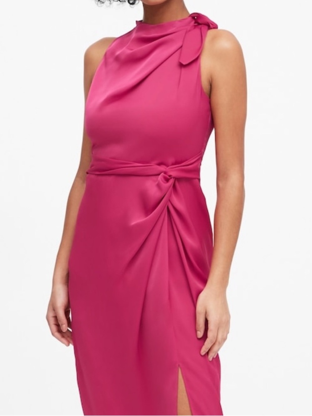 Banana Republic Fuschia Satin Tie Neck Midi Dress - 0P